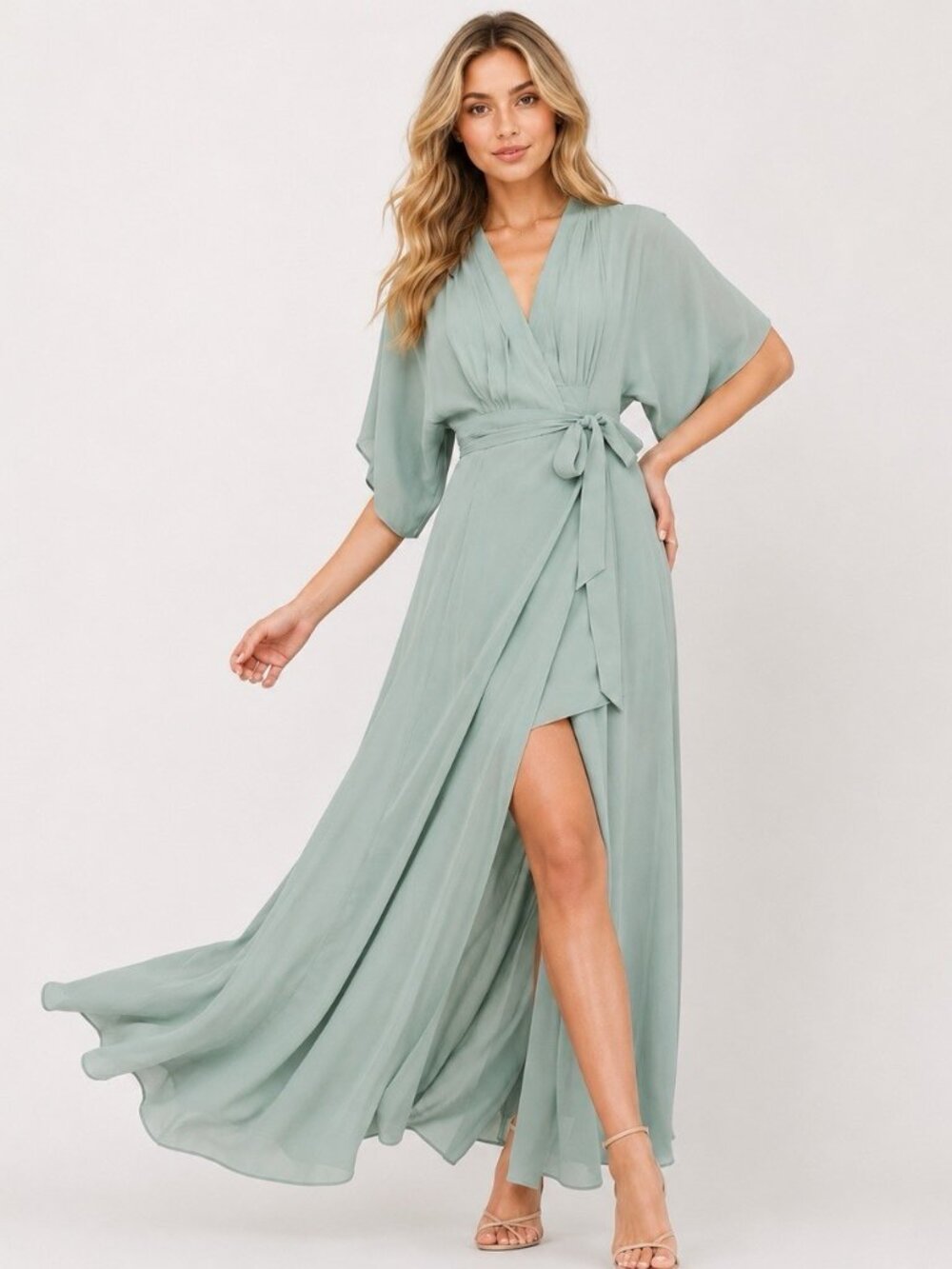 Reformation Size XS Winslow Maxi Wrap Dress Celadon Sage Green Flaw